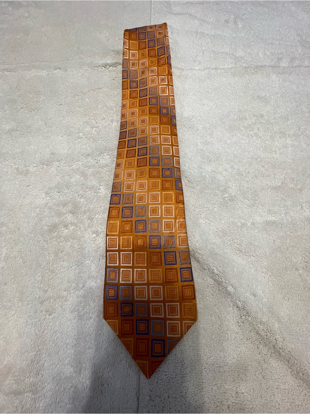 Michael Kors Orange and Blue Geometric Silk Tie